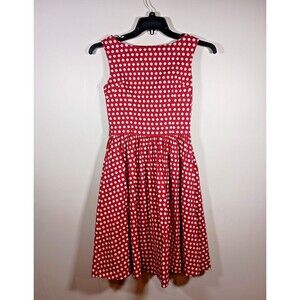 Lindy Bop Retro 1950s Pinup Polka Dot Red White Fit Flare Midi Dress Size XS